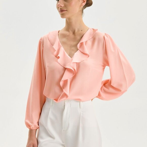 Halogen Light Peach Ruffle Blouse​ - Picture 1 of 5